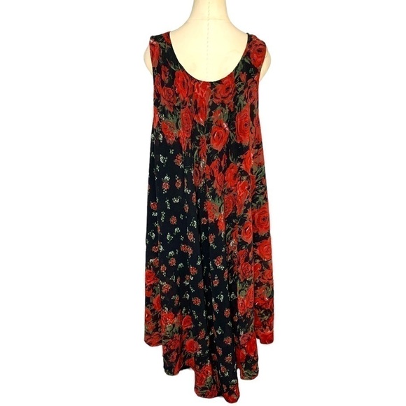 CROCUS Black Red Floral Chiffon Shift Dress Asymmetrical Lagen Look Free Size - Picture 3 of 12